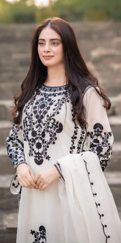 Mystical White Color Georgette Embroidery Sequins Sharara Suit