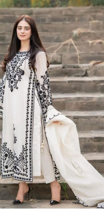 Mystical White Color Georgette Embroidery Sequins Sharara Suit