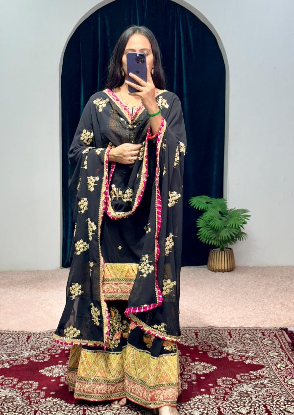 Nice Black Color Georgette Embroidery Stone & Mirror Salwar Suit