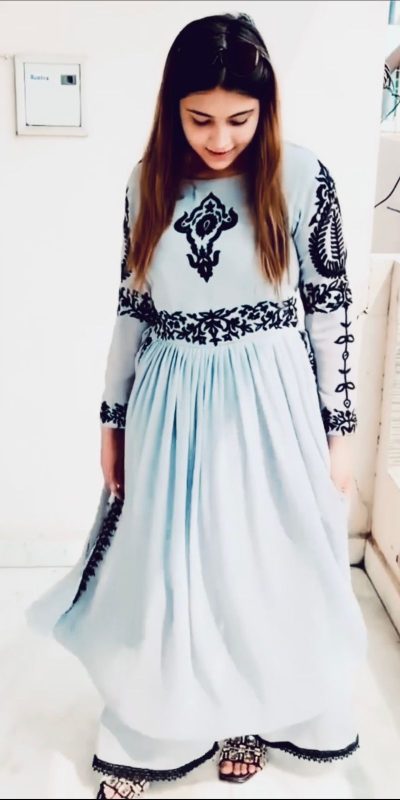 Nice Blue Color Georgette Embroidered Both Side Cut Salwar Suit