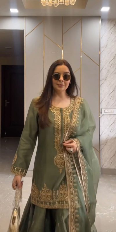 Nice Green Color Chinnon Silk Embroidery Sequence Salwar Suit