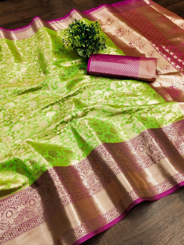 Nice Green Color Soft Organic Banarasi Silk Gold Zari Weaving Saree