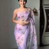 Lavender Soft Organza Silk Pastel Flower Design Saree