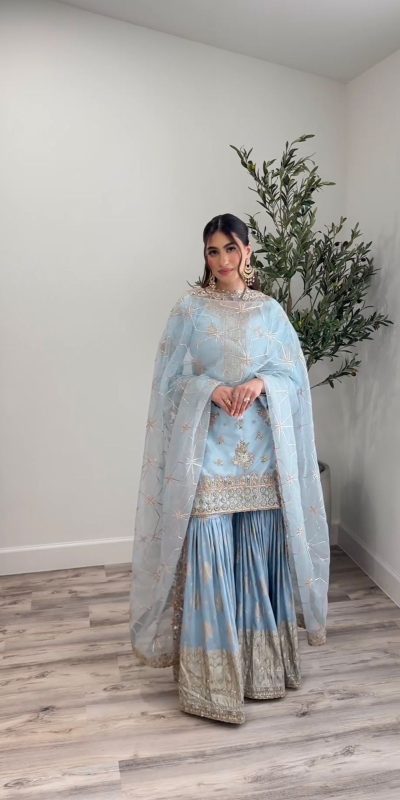 Nice Light Blue Color Georgette Embroidery Sequence Salwar Suit