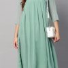 Light Green Chiffon V-Neck Gathered Midi Kurti
