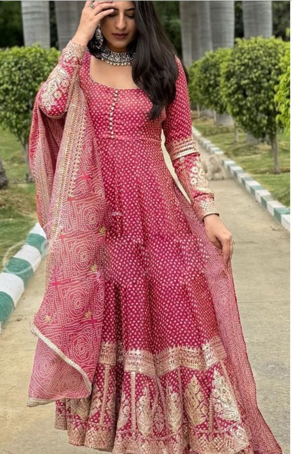 Nice Pink Color Georgette Material Digital Printed Anarkali Suit