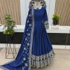 Royal Blue Chinon Silk Embroidery Sequence Gown