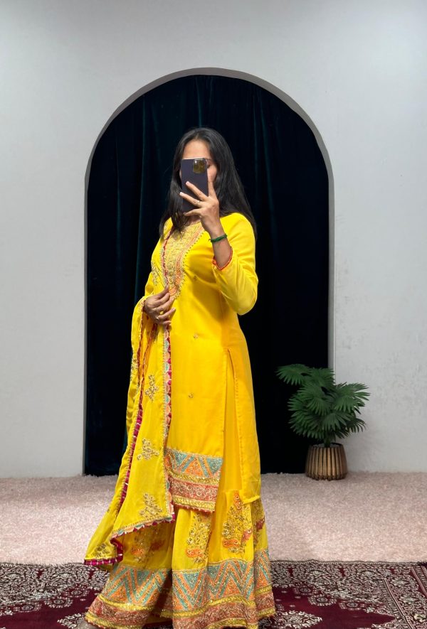 Nice Yellow Color Georgette Embroidery Stone & Mirror Salwar Suit