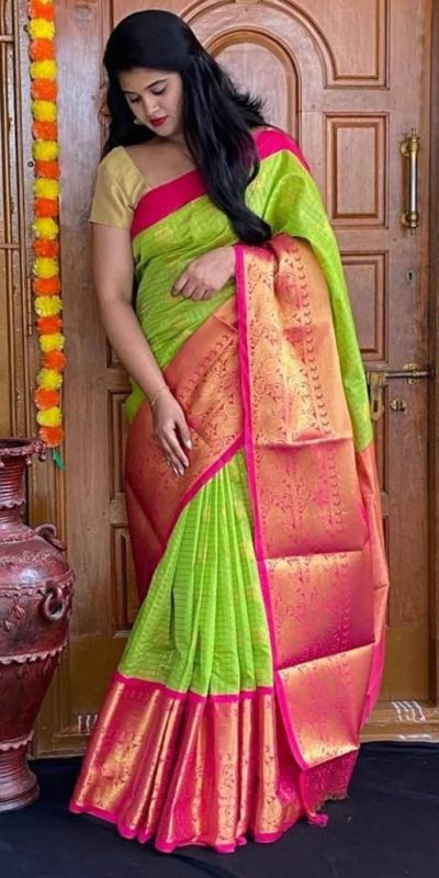 Peaceful Green Color Soft Lichi Silk Jacquard All Over Saree