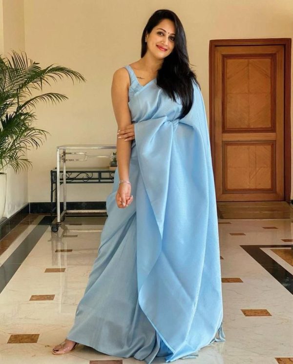 Peaceful Sky Blue Color Soft Lichi Silk Jacquard All Over Saree