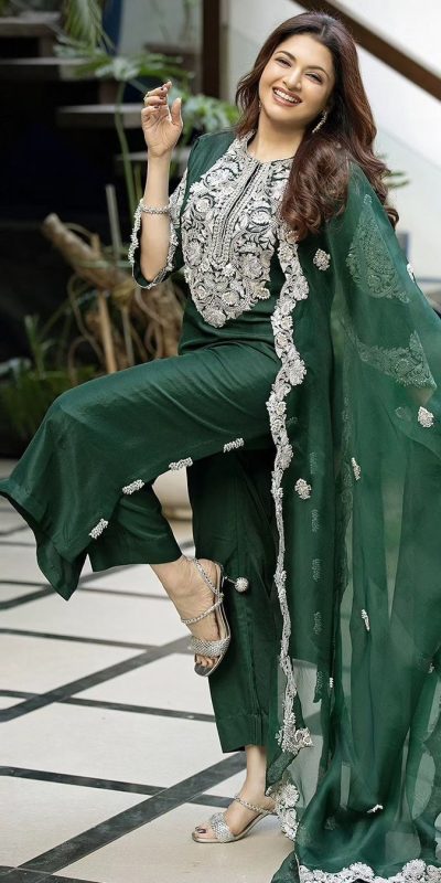 Perfect Green Color Maslin Thread Sequence Work Salwar Suit