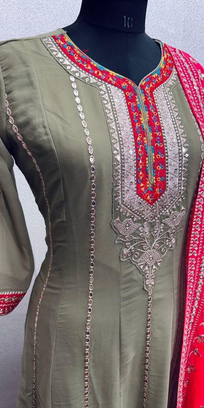Perfect Grey Color Georgette Embroidered Sequence Salwar Suit