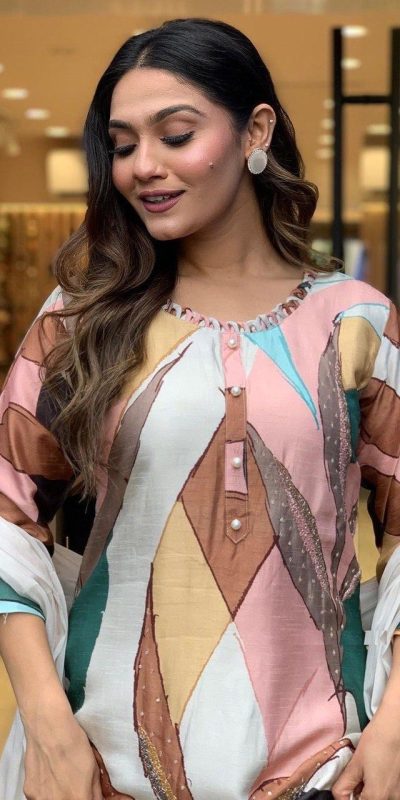 Perfect Malty Color Muslin Embroidery Chain Works Salwar Suit