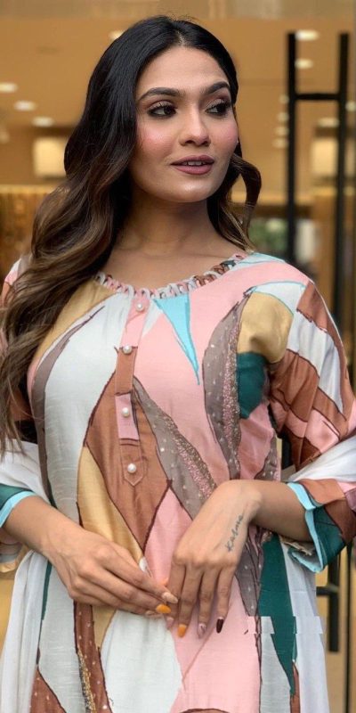 Perfect Malty Color Muslin Embroidery Chain Works Salwar Suit