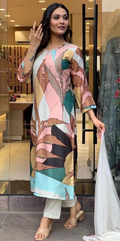 Perfect Malty Color Muslin Embroidery Chain Works Salwar Suit