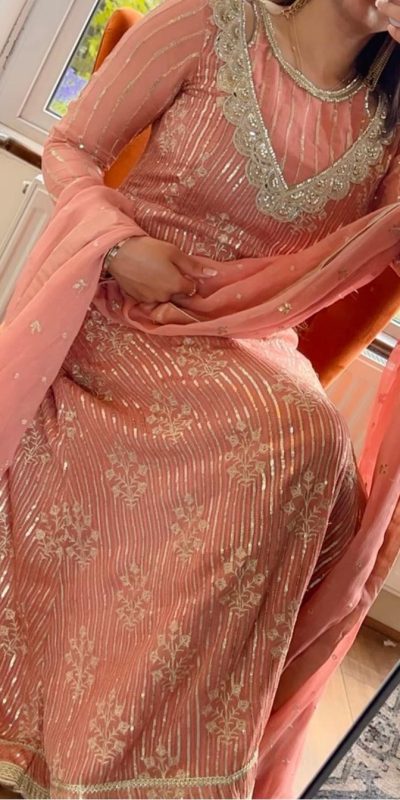 Perfect Peach Color Georgette Thread And Sequence Salwar Suit