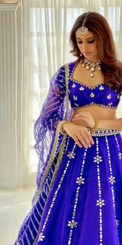 Perfect Royal Blue Silk Embroidery Amazing Print Lehenga Choli