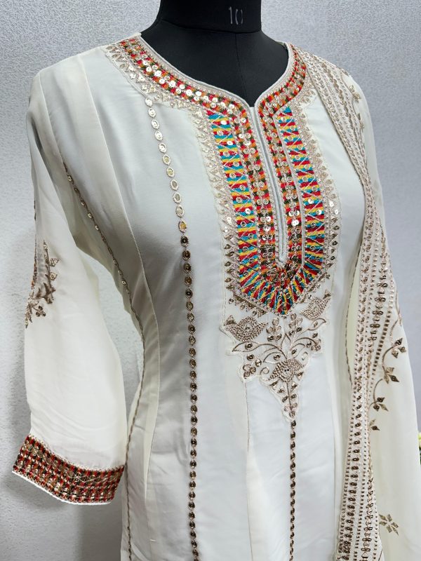 Perfect White Color Georgette Embroidered Sequence Salwar Suit