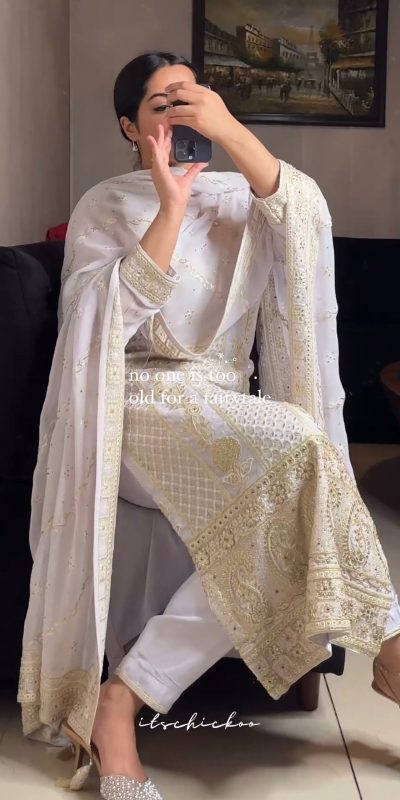 Perfect White Color Georgette Sequence Embroidery Salwar Suit