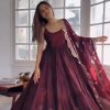 Maroon Chinon Embroidery Sequence Anarkali Suit