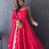 Pink Chinon Embroidery Sequence Anarkali Suit