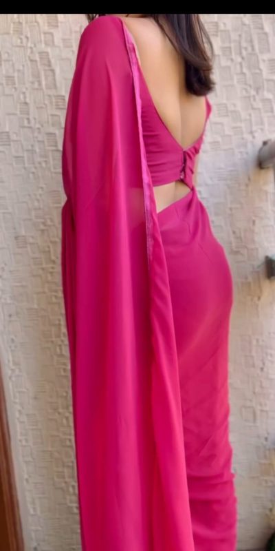 Pretty Pink Color Soft Georgette Silk Design All Over Work Saree