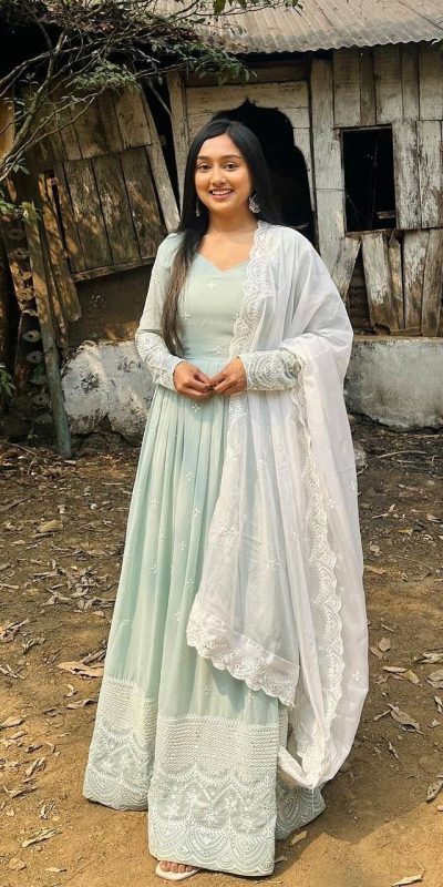 Pretty Pista Green Color Georgette Embroidery Sequence Gown