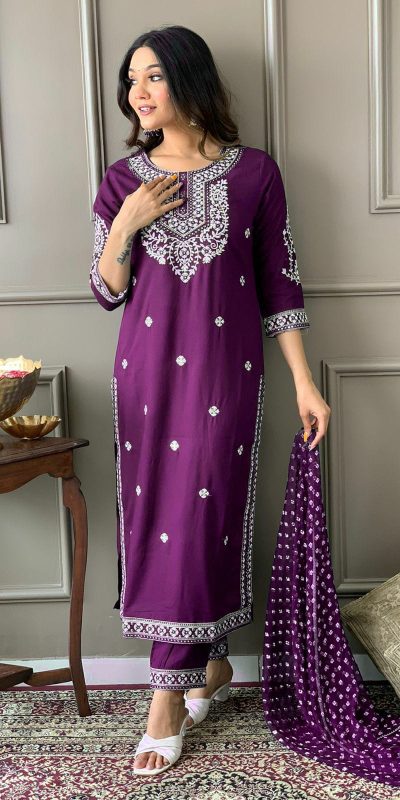 Pretty Purple Color Rayon Kurti Wid Full Mirror Work Kurti