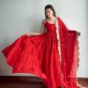 Red Chinon Embroidery Sequence Anarkali Suit