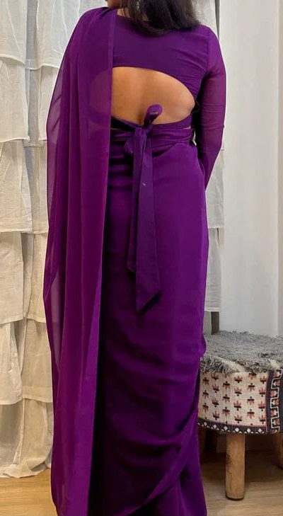 Pretty Violet Color Soft Georgette Silk Design All Over Work Saree