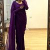 Violet Soft Georgette Silk Design All Over Work Saree