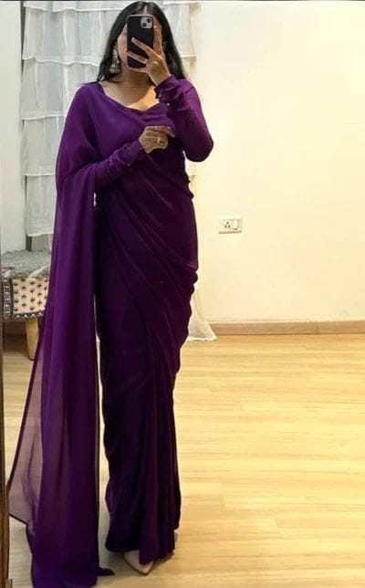 Pretty Violet Color Soft Georgette Silk Design All Over Work Saree