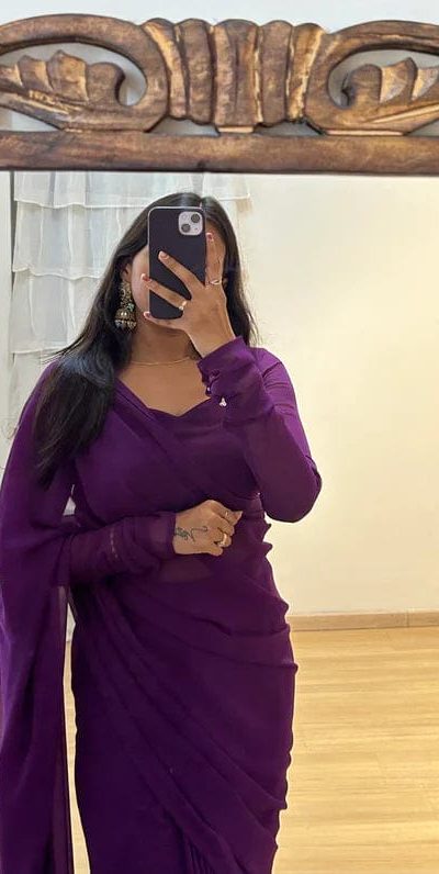 Pretty Violet Color Soft Georgette Silk Design All Over Work Saree