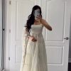 White Chinon Silk Embroidery Sequence Anarkali Suit