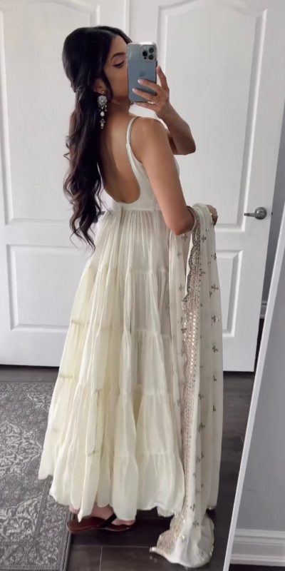 Pretty White Color Chinon Silk Embroidery Sequence Anarkali Suit