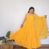 Yellow Chinon Embroidery Sequence Anarkali Suit
