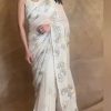 White Georgette Peral Hand Work Saree