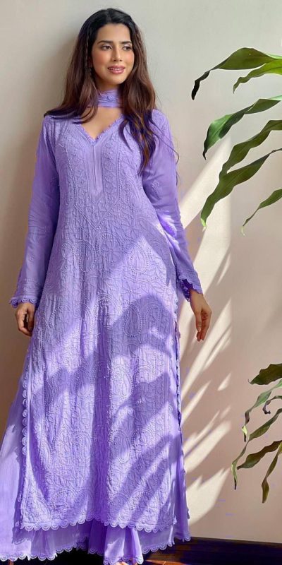 Special Violet Color Georgette Thread Embroidery Salwar Suit