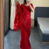 Splendorous Red Color Georgette Fancy Sequence Work Saree