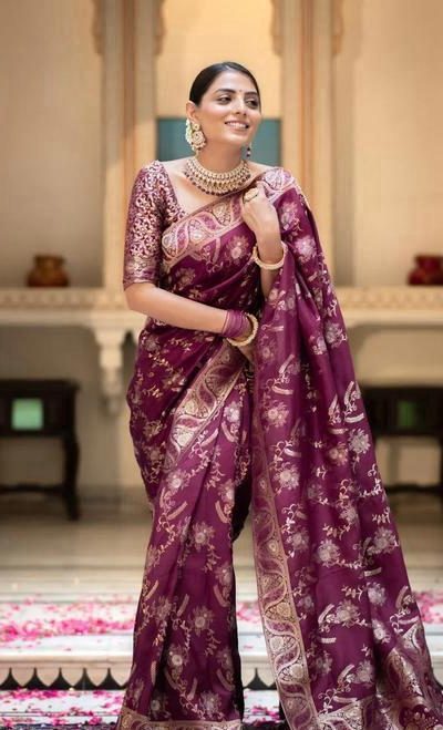 Splendorous Wine Color Soft Lichi Silk Jacquard On All Over SareeSplendorous Wine Color Soft Lichi Silk Jacquard On All Over Saree