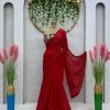 Red Faux Georgette Thread With Sequence Saree