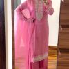 Stylish Pink Chinnon Silk Embroidery Coding Dori Salwar Suit