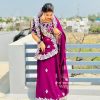 Purple Georgette Cotton Thread Embroidery Saree