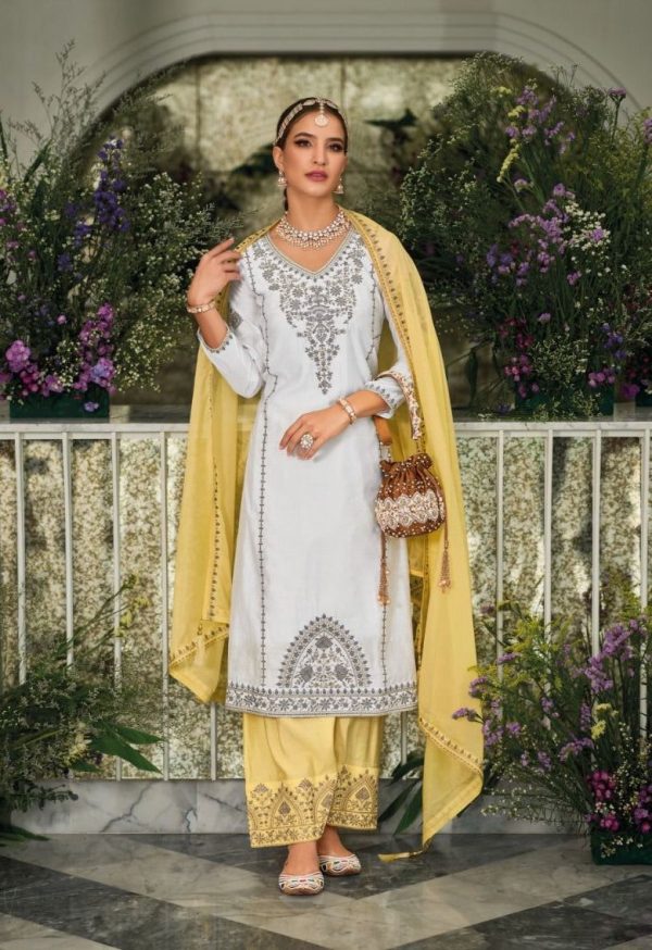 Stylish White Color Georgette Chine Embroidered Work Salwar Suit