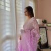 Light Purple Organza Embroidery Thread Saree