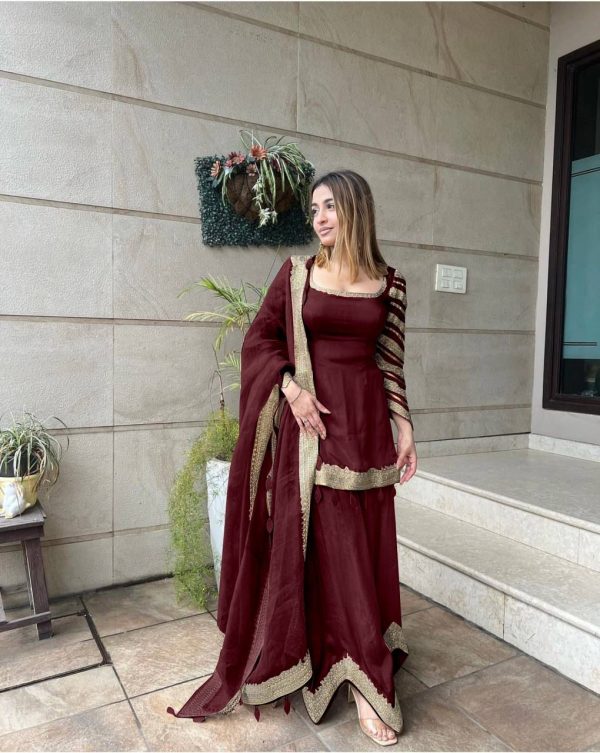 Sublime Maroon Color Faux Georgette Embroidery Salwar Suit