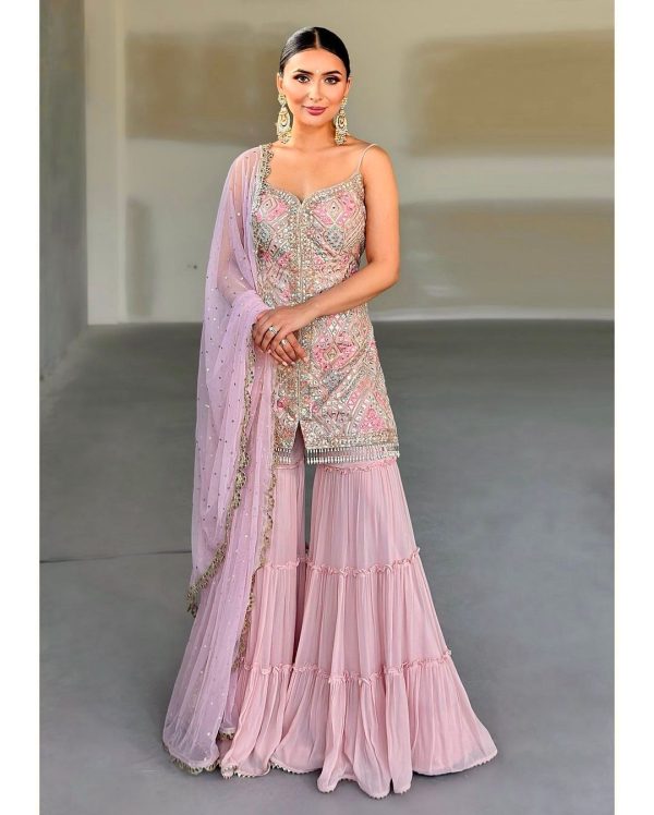 Sublime Pink Color Georgette Embroidery Sequence Salwar Suit