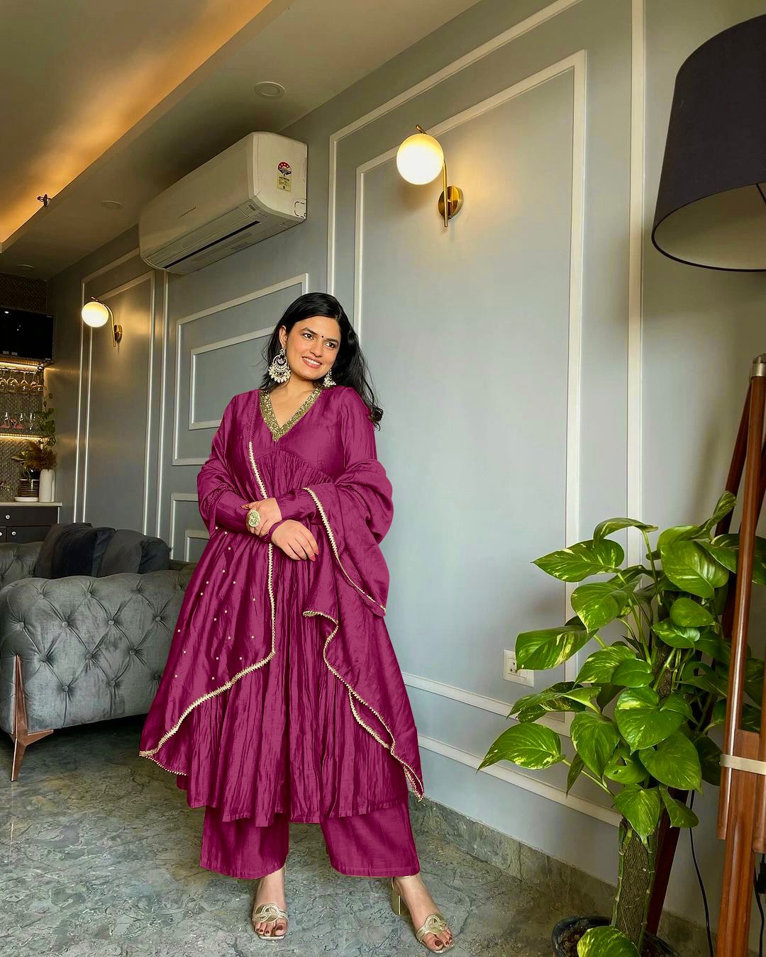 Sublime Pink Color Pure Chinon Silk Embroidery Sharara Suit