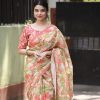 Pista Green Linen Digital Printed Saree