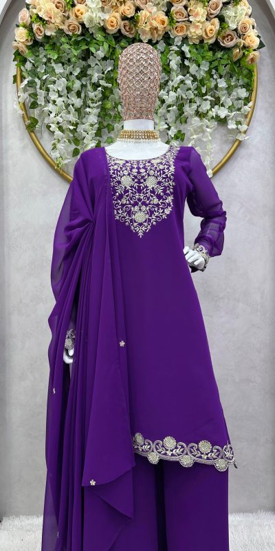 Sublime Violet Color Foix Georgette Thread Work Salwar Suit